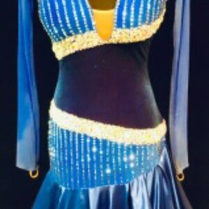 Oh So Blue - Couture Rhythm dress by Jordy with sleeves Bright blue satin velvet